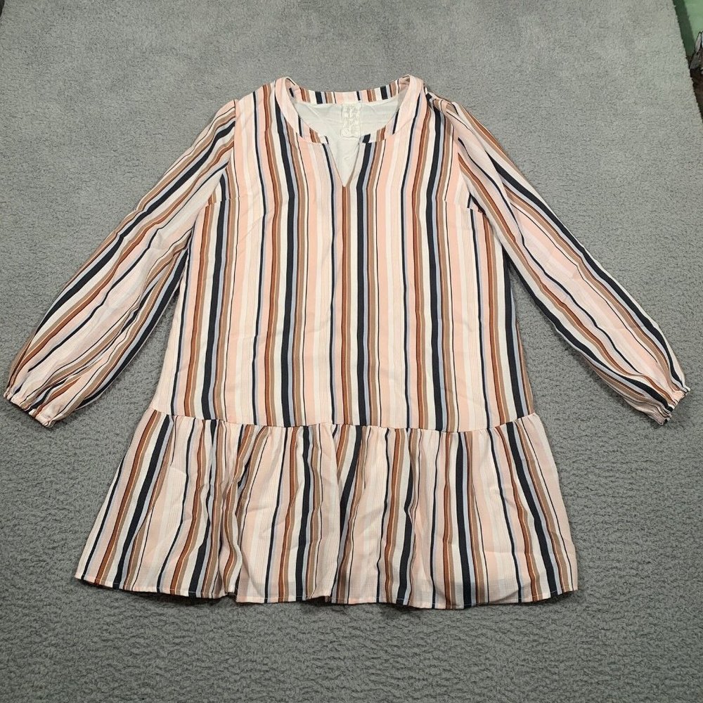 Sadie and Sage Striped Dress Tunic style Ruffle Long Sleeve Medium‎ M